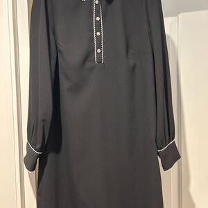 CeCe Black Long Sleeve collared cocktail Dress with rhinestone buttons